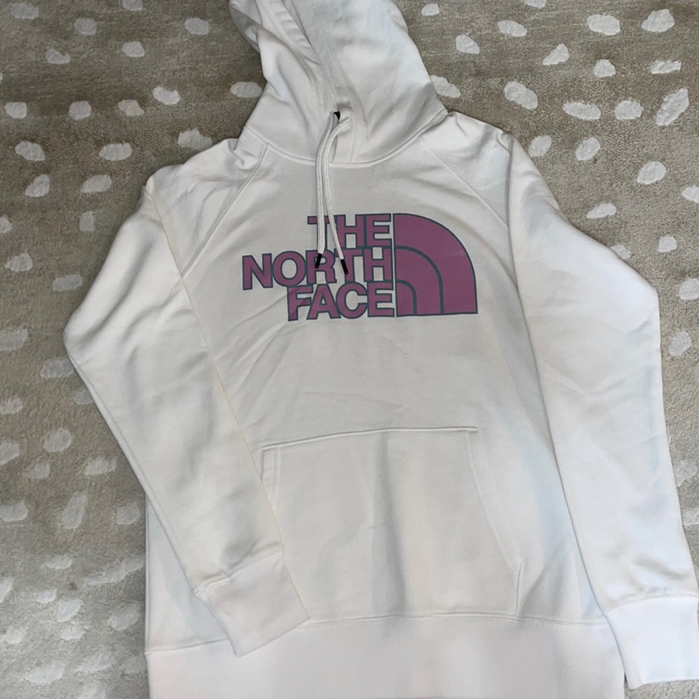 New North Face White Pink Grey Fleece Hoodie Sweatshirt